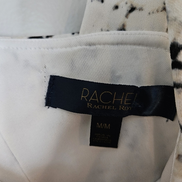 Rachel Roy Midi Dress Elegant Black White Snake Print Cocktail Neutral Ruffle - Picture 7 of 15